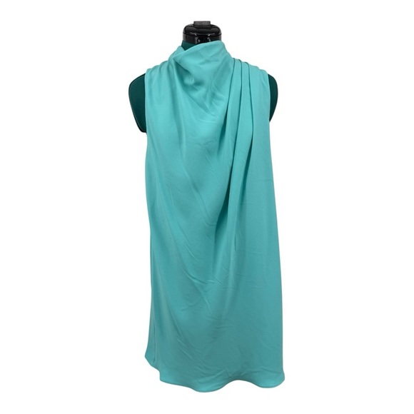 Trina Turk Sabrina Mock Neck flowy Pleated Shift mini dress in teal - Picture 2 of 8